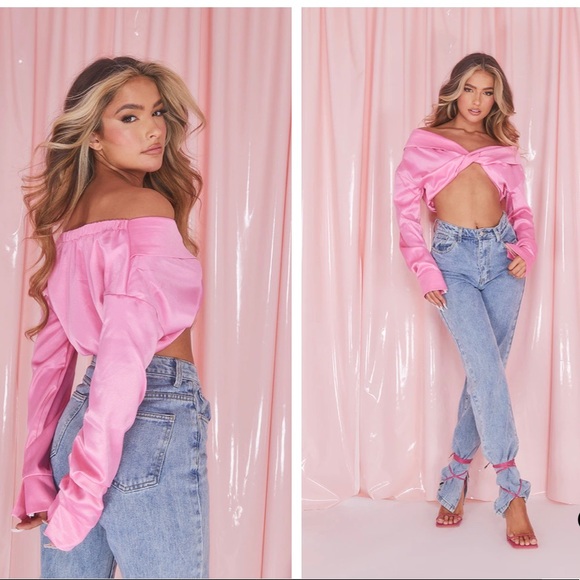 Pink off the shoulder crop top - Picture 2 of 3